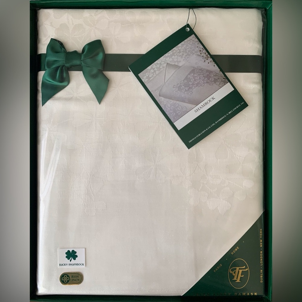 Thomas Ferguson & Co. “Lucky Shamrock” Irish Linen Damask Tablecloth